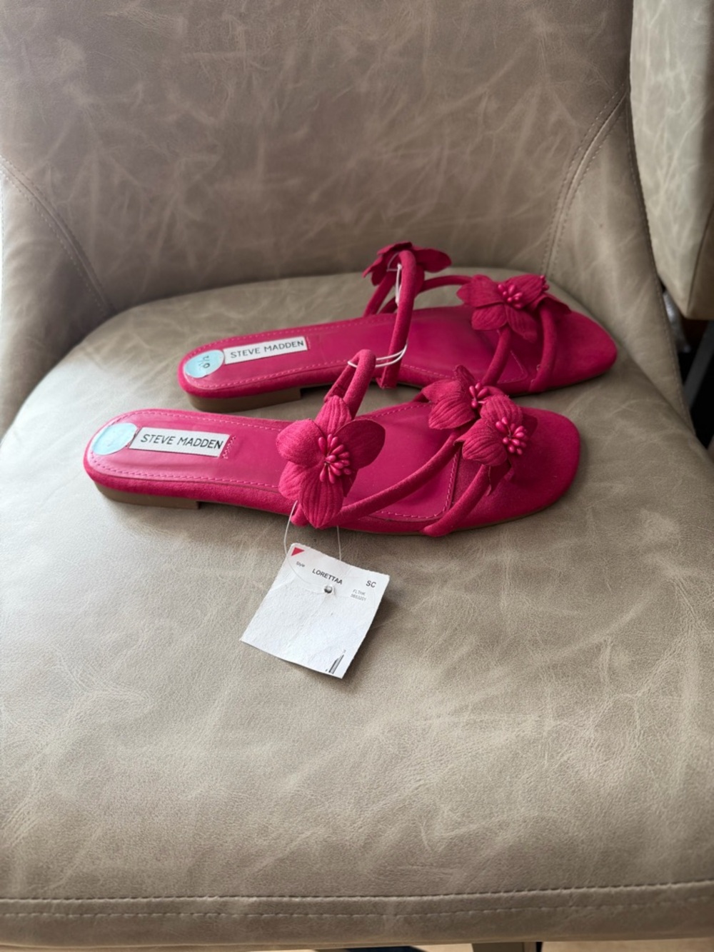 Steve Madden Hot Pink Floral Slide Sandals - Picture 3 of 5